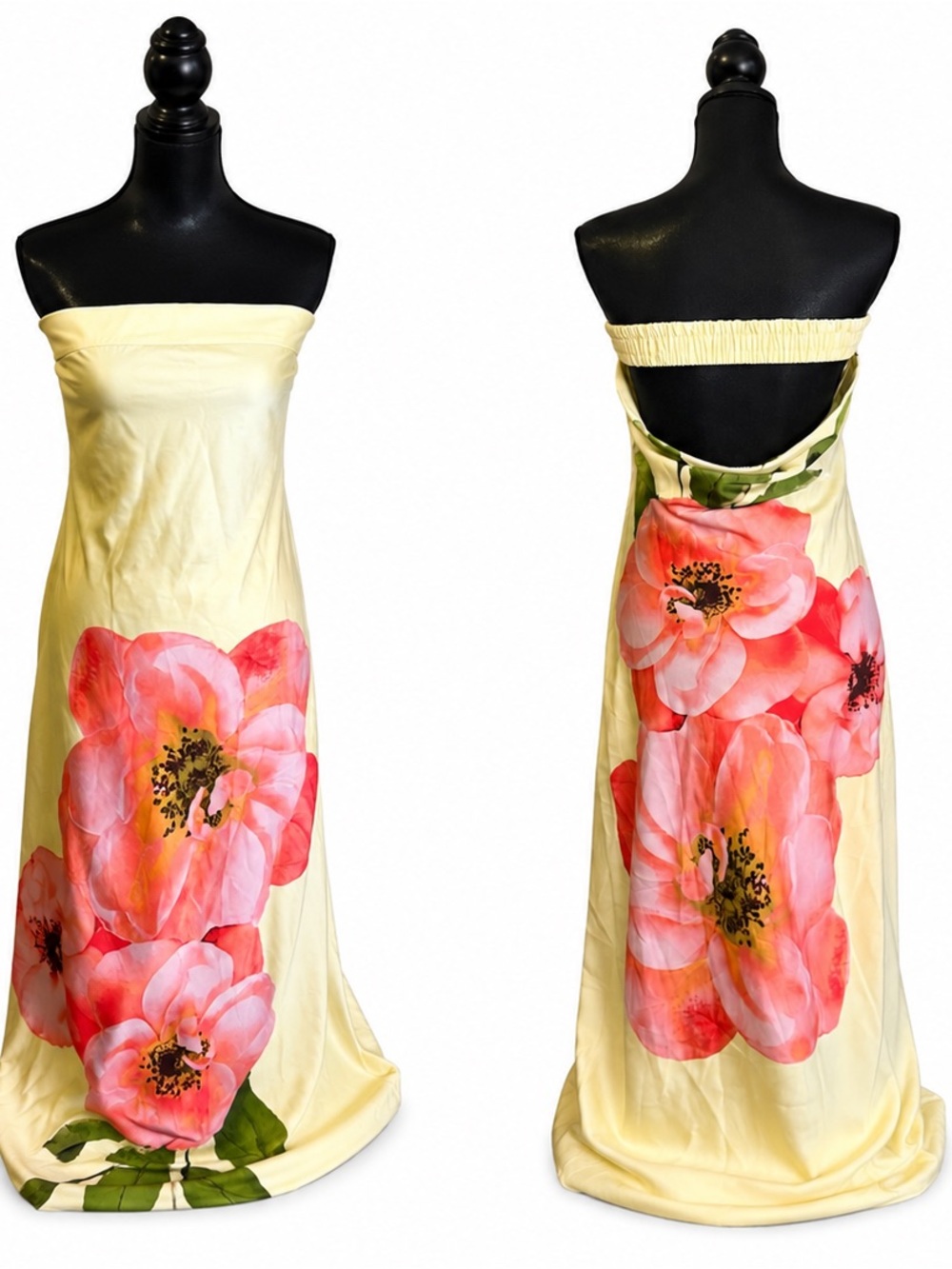 Sunlit Strapless Maxi Dress with Pink Floral Accent